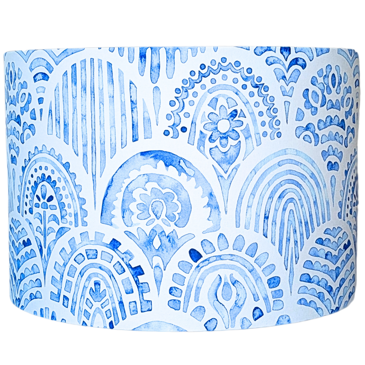 Blue & White Hamptons lampshade by Emotive Collection, featuring coastal-inspired patterns in calming blue and white tones. Crafted with care in Australia for a refreshing touch.