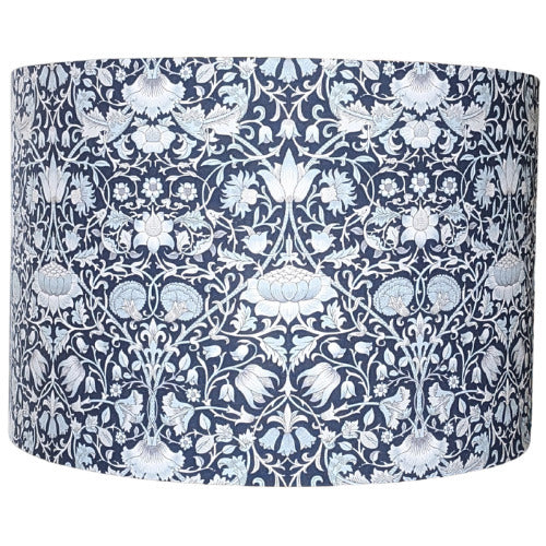 William Morris Pure Lodden lampshade on a clear background, the design has intricate floral patterns in a Monochrome colour scheme