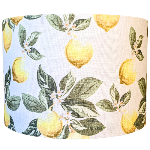 Emotive Collection's Vintage Italia Limone lampshade, made with high-quality cotton-linen fabric, showcasing vibrant lemon motifs for a lively and timeless design.