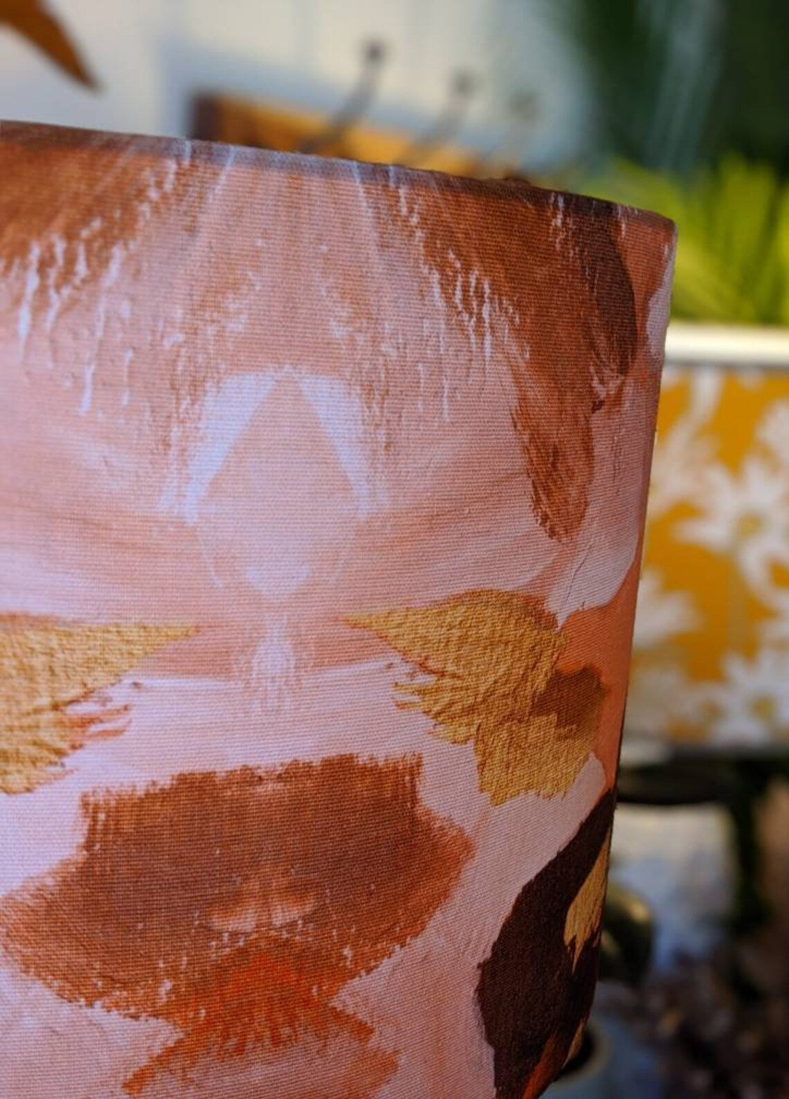 Modern Peach Abstract lampshade by Emotive Collection, combining soft peach tones with a unique abstract pattern. Handmade with love in Australia.