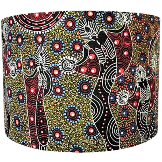 Red Spirit Aboriginal lampshade, showcasing authentic Aboriginal design with striking red motifs. Handmade in Australia by Emotive Collection for a unique touch.