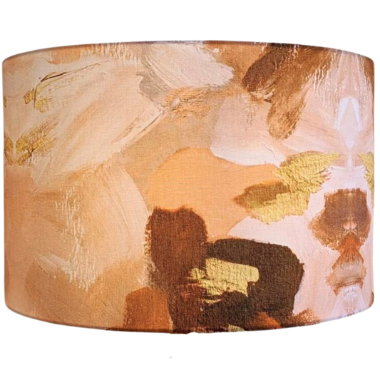 Handmade Peach Abstract lampshade by Emotive Collection, featuring bold geometric patterns in soft peach tones. Crafted in Australia for a modern touch.