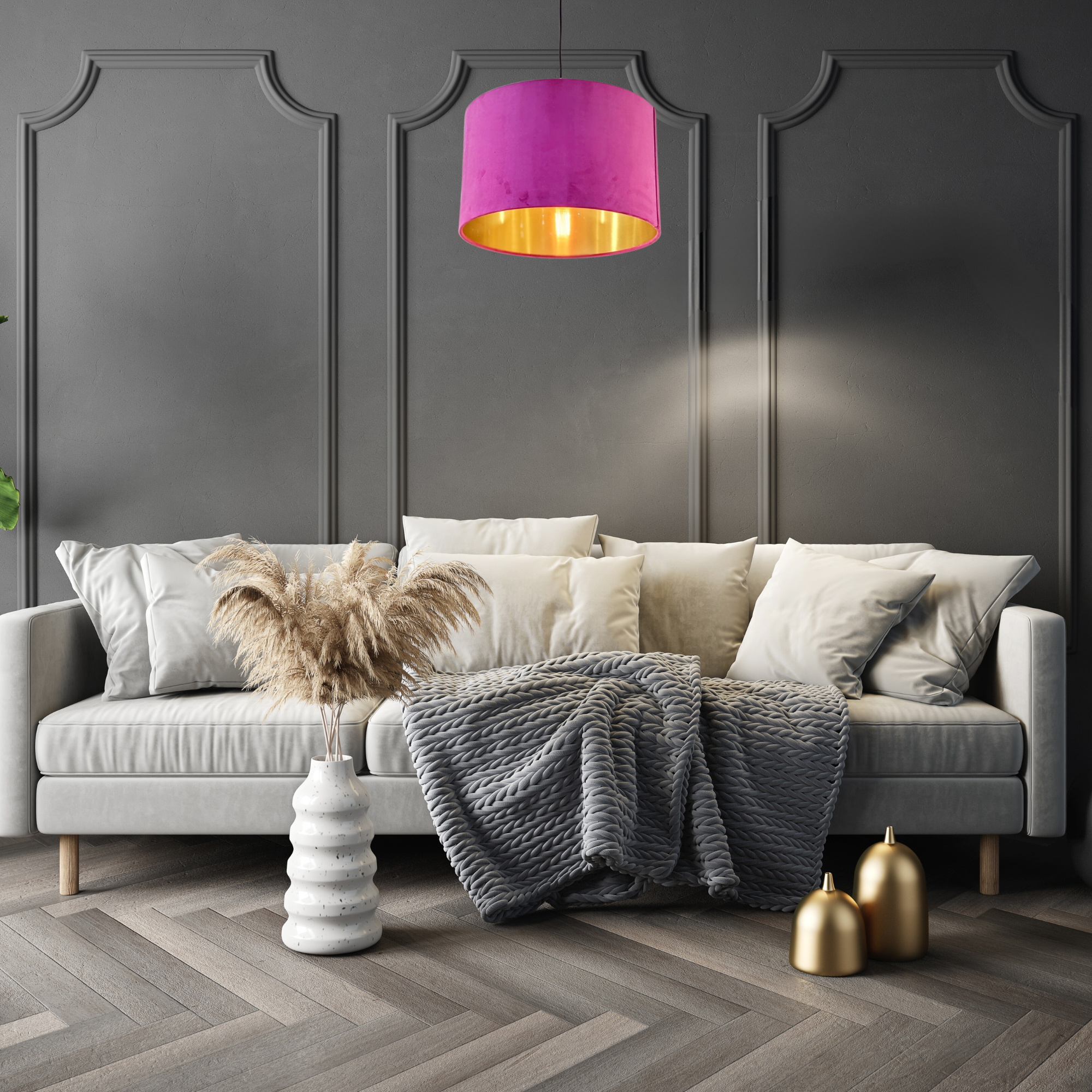 Rhodolite Pink Velvet Ceiling Lampshade Emotive Collection