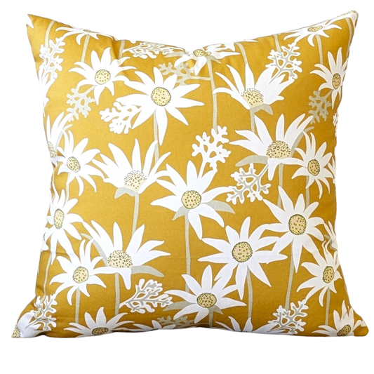 Mustard Flannel Flower Cushion Cover