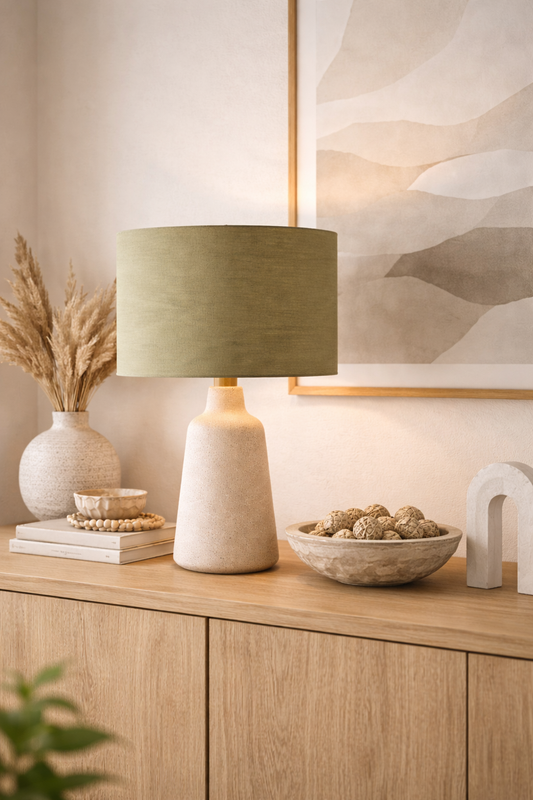Sage Green Linen Drum Lampshade – Premium Fabric Table Lamp Shade